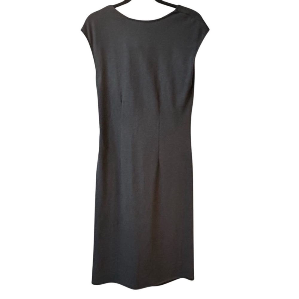 Halston Heritage Little Black Dress Side Ruched 100% Soft Thin Wool Midi Size 10 - Picture 2 of 8